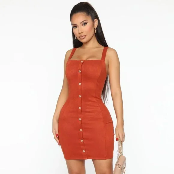 knee length dresses for ladies Hawa Short Dress- Rust Sunflower – River Goddess main image 1